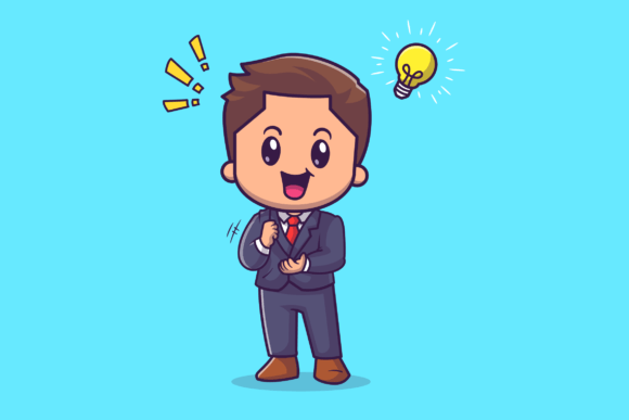 Cute Man Get an Idea Cartoon
