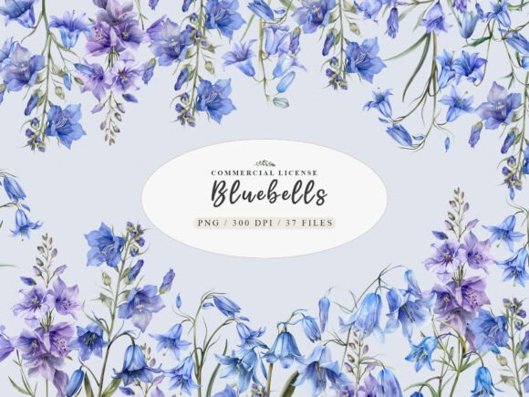 Watercolor Bluebell Clipart for Spring Design Projects