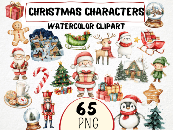 Watercolor Christmas Characters Clipart for Creative Projects